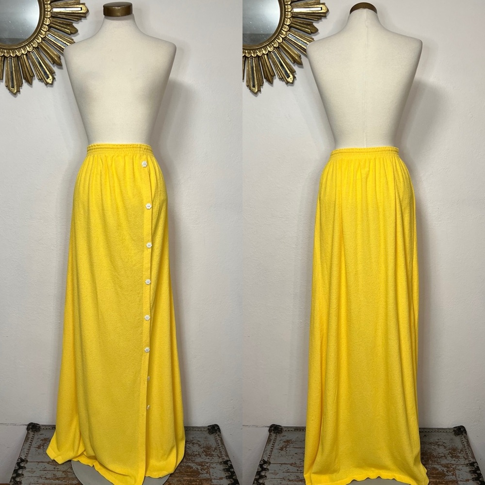 Vintage Rutledge Yellow Button Front Maxi Towel Dress Skirt Coverup - Picture 2 of 11